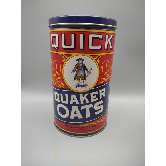Vintage 1980s 90s Lot of 2 Quaker Oats Metal Tin Cans, 1983, 1990 - Picture 7 of 17